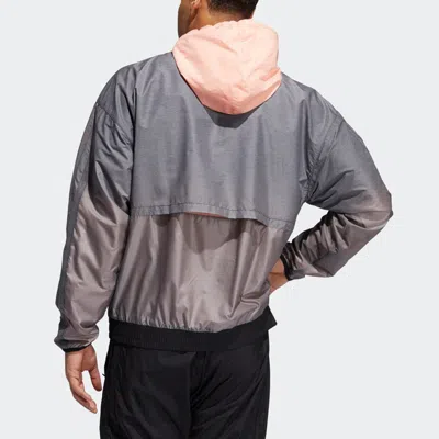 Adidas Originals Adidas Basketball Sports Contrasting Colors Hooded Logo Jacket Gray In Multi