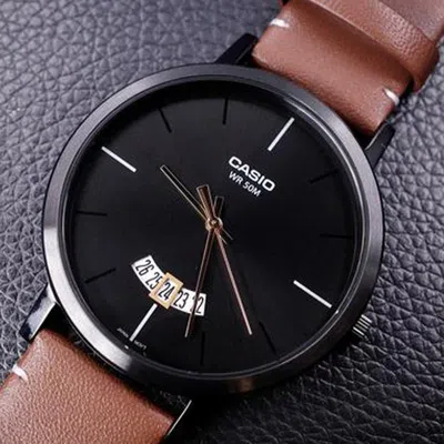 Casio Quartz Waterproof Mens Black Analog In Brown