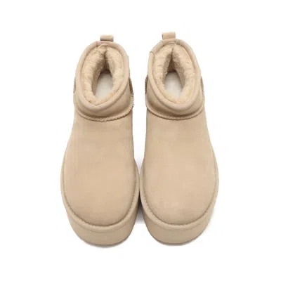 Ugg Classic Ultra Mini Suede Flatform Boots In Nude