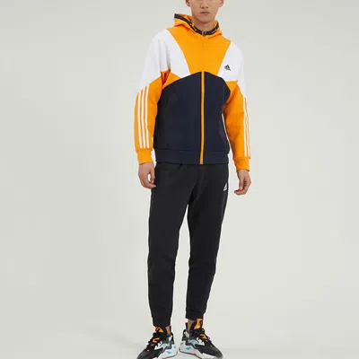 Adidas Originals Men's Adidas Stripe Splicing Logo Printing Zipper Hooded Jacket Autumn Black