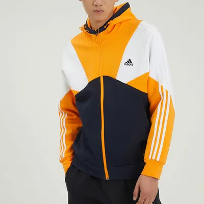 Adidas Originals Men's Adidas Stripe Splicing Logo Printing Zipper Hooded Jacket Autumn Black