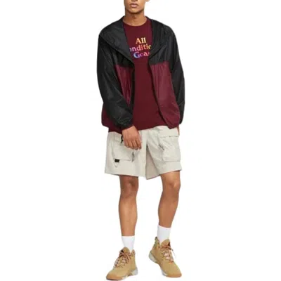 Nike Men's  Acg Colorblock Waterproof Lightweight Hooded Jacket Red In Black