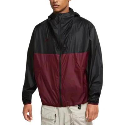 Nike Men's  Acg Colorblock Waterproof Lightweight Hooded Jacket Red In Black
