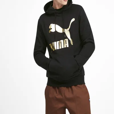 Puma Classics Gold Color Logo Knit Pullover Black