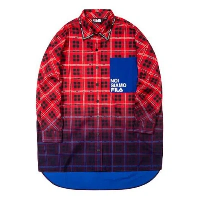 Fila Fusion (wmns) Fila Gradient Plaid Contrasting Colors Pocket Woven Long Sleeves Shirt Red