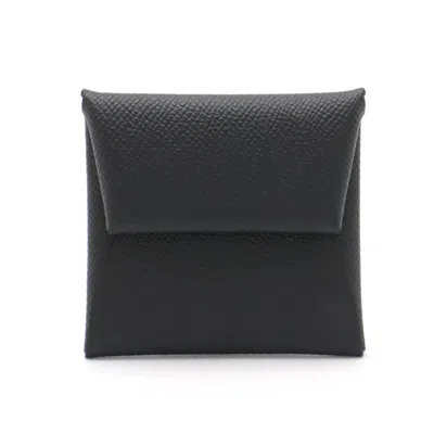 Pre-owned Hermes Bastia Black Epsom Leather Coin Purse/coin Case ()
