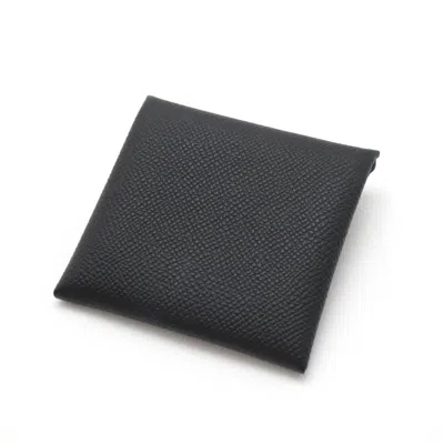 Pre-owned Hermes Bastia Black Epsom Leather Coin Purse/coin Case ()