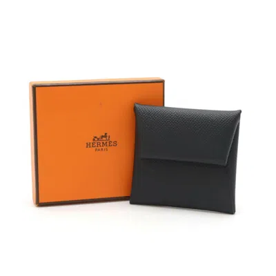 Pre-owned Hermes Bastia Black Epsom Leather Coin Purse/coin Case ()