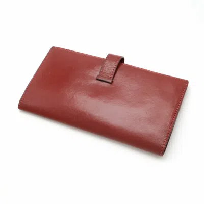 Pre-owned Hermes Bearn Wine Leather Long Wallet (bi-fold) () In Burgundy