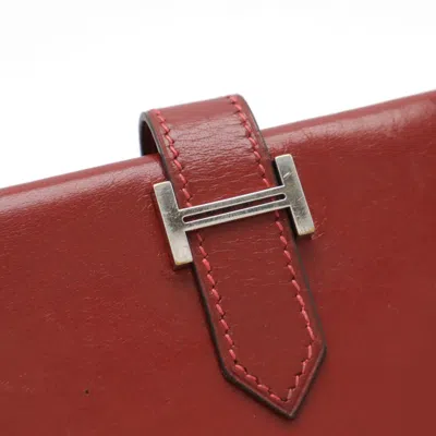 Pre-owned Hermes Bearn Wine Leather Long Wallet (bi-fold) () In Burgundy