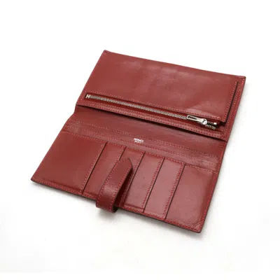 Pre-owned Hermes Bearn Wine Leather Long Wallet (bi-fold) () In Burgundy