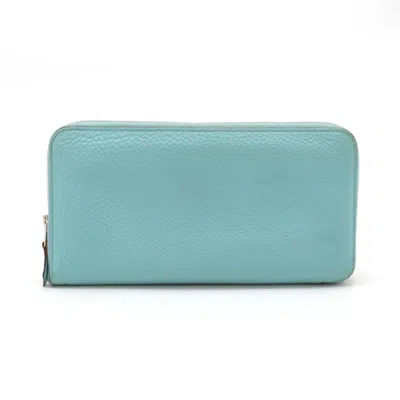Pre-owned Hermes Blue Atoll Taurillon Clemence Leather Long Wallet (bi-fold) ()