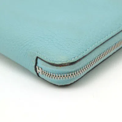 Pre-owned Hermes Blue Atoll Taurillon Clemence Leather Long Wallet (bi-fold) ()