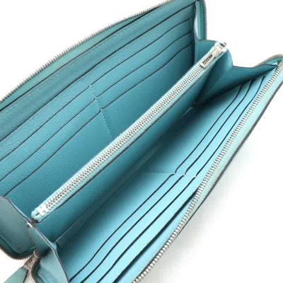 Pre-owned Hermes Blue Atoll Taurillon Clemence Leather Long Wallet (bi-fold) ()