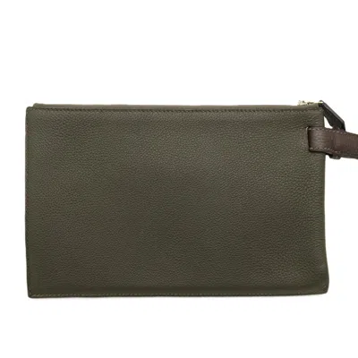 Pre-owned Hermes Blue Nuit Brown Green Khaki Navy Togo Leather Clutch Bag ()