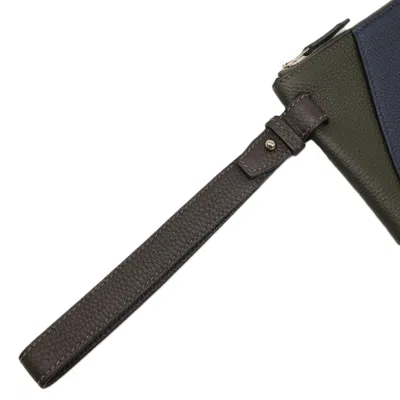 Pre-owned Hermes Blue Nuit Brown Green Khaki Navy Togo Leather Clutch Bag ()
