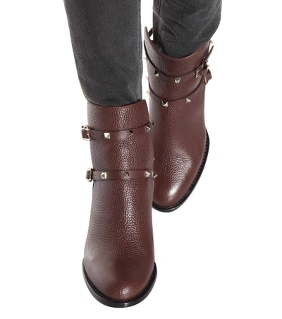 Shop Valentino Garavani Rockstud Leather Ankle Boots In Light Lrowe
