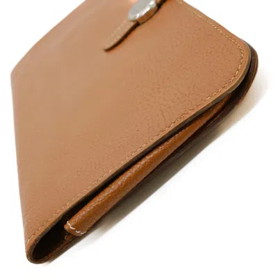 Pre-owned Hermes Brown Togo Leather Long Wallet (bi-fold) ()
