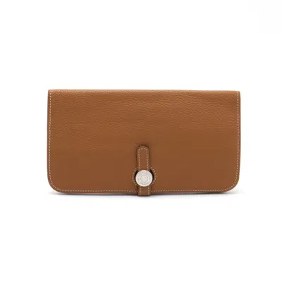 Pre-owned Hermes Camel Leather Long Wallet (bi-fold) () In Brown