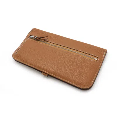 Pre-owned Hermes Camel Leather Long Wallet (bi-fold) () In Brown