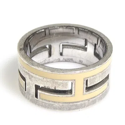 Pre-owned Hermes Cream Silver Enamel Silver 925 Band Ring ()