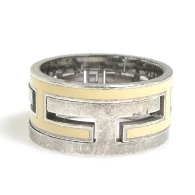 Pre-owned Hermes Cream Silver Enamel Silver 925 Band Ring ()
