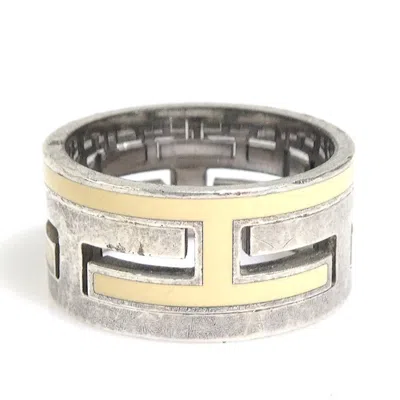 Pre-owned Hermes Cream Silver Enamel Silver 925 Band Ring ()