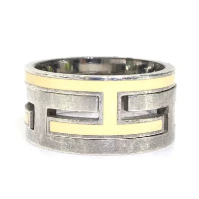 Pre-owned Hermes Cream Silver Enamel Silver 925 Band Ring ()