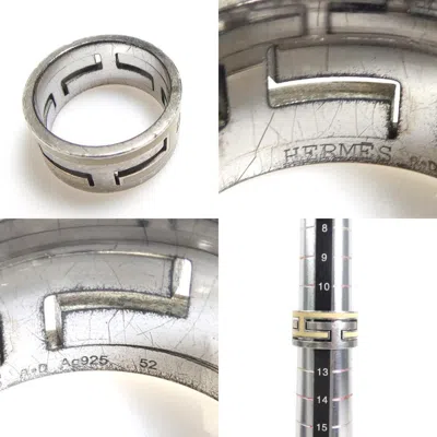Pre-owned Hermes Cream Silver Enamel Silver 925 Band Ring ()