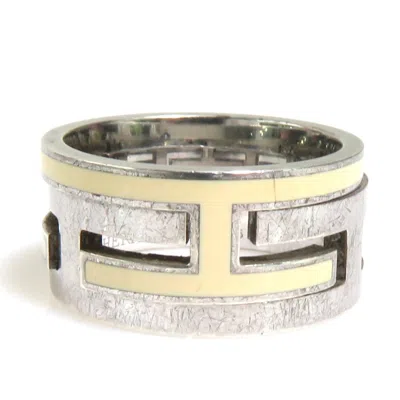 Pre-owned Hermes Off-white Silver Enamel Silver 925 Band Ring ()