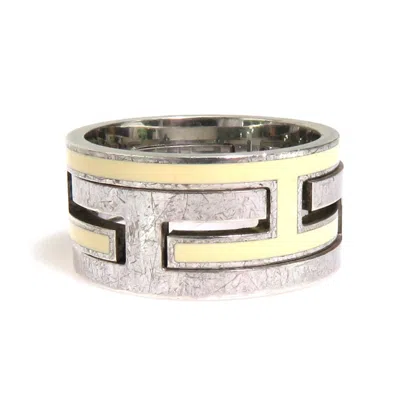Pre-owned Hermes Off-white Silver Enamel Silver 925 Band Ring ()