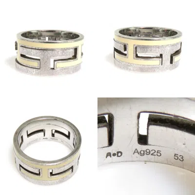 Pre-owned Hermes Off-white Silver Enamel Silver 925 Band Ring ()