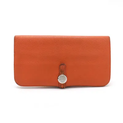 Pre-owned Hermes Orange Salmon Pink Leather Long Wallet (bi-fold) ()