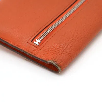Pre-owned Hermes Orange Salmon Pink Leather Long Wallet (bi-fold) ()