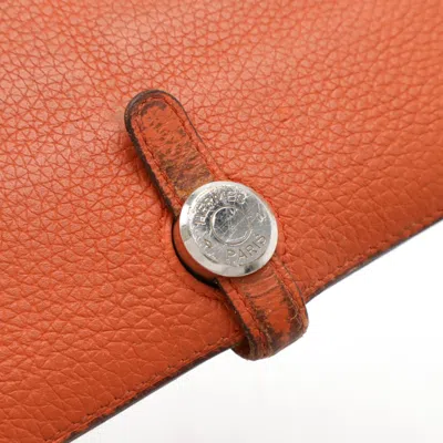 Pre-owned Hermes Orange Salmon Pink Leather Long Wallet (bi-fold) ()