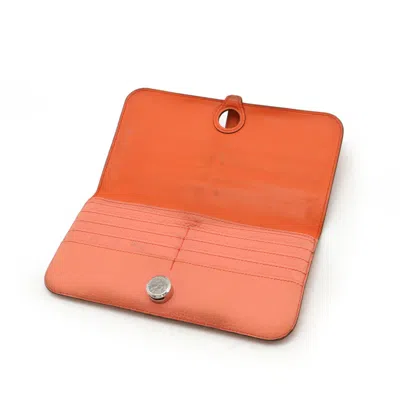 Pre-owned Hermes Orange Salmon Pink Leather Long Wallet (bi-fold) ()
