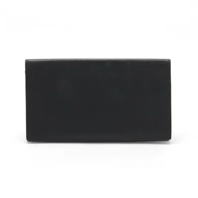 Pre-owned Hermes Silk'in Black Leather Silk Long Wallet (bi-fold) ()