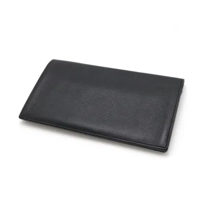 Pre-owned Hermes Silk'in Black Leather Silk Long Wallet (bi-fold) ()