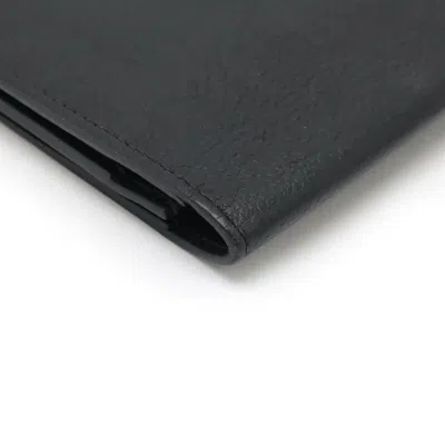 Pre-owned Hermes Silk'in Black Leather Silk Long Wallet (bi-fold) ()