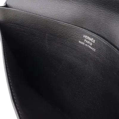Pre-owned Hermes Silk'in Black Leather Silk Long Wallet (bi-fold) ()