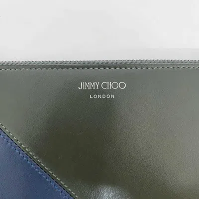 Pre-owned Jimmy Choo Khaki Navy Leather Coin Purse/coin Case ()