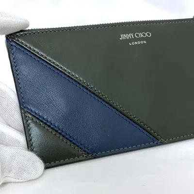 Pre-owned Jimmy Choo Khaki Navy Leather Coin Purse/coin Case ()