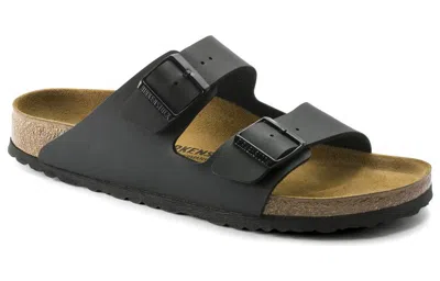 Birkenstock Black Leather Arizona Slippers In Gray