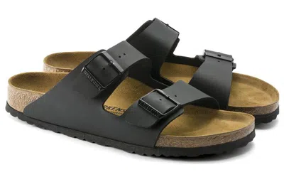 Birkenstock Black Leather Arizona Slippers In Gray