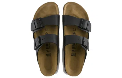 Birkenstock Black Leather Arizona Slippers In Gray