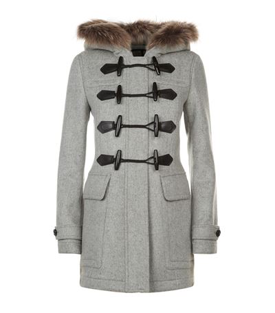 burberry detachable fur trim wool duffle coat