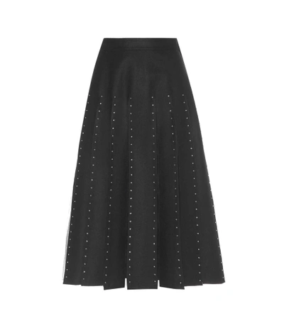 Valentino Crystal Embellished Pleated Virgin Wool Skirt In Black