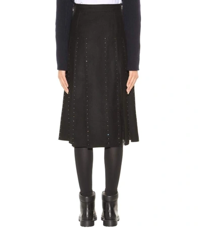 Shop Valentino Embellished Wool And Silk Skirt In Black