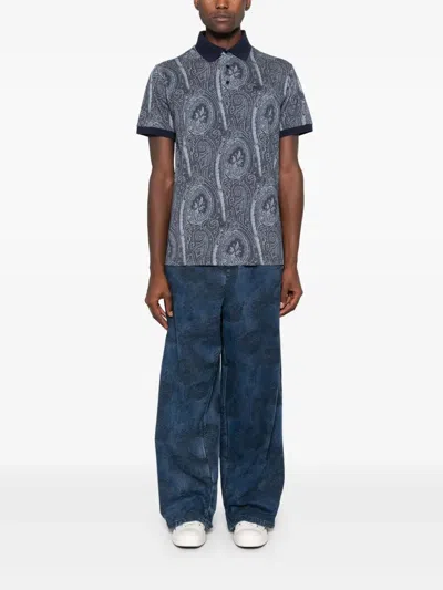 Etro Printed Cotton Polo In Gray