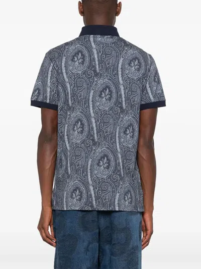 Etro Printed Cotton Polo In Gray